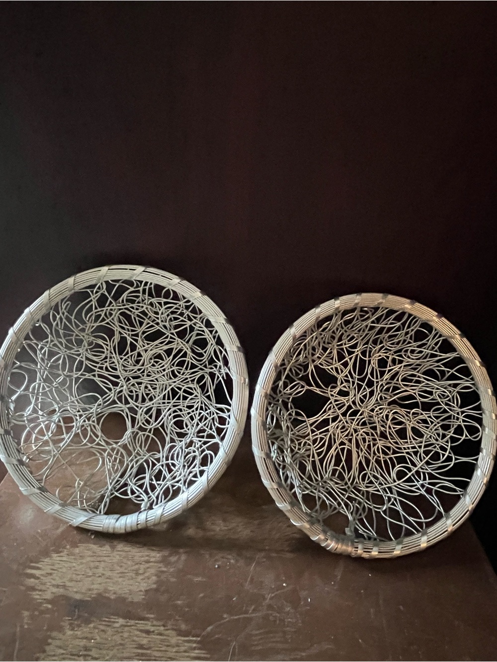 Pair of Decorative Woven Wire Bowls - Silver Metallic